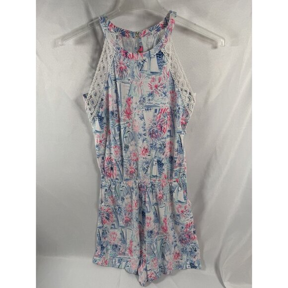 Lilly Pulitzer Lala Romper Crew Blue Tint Sea To Shining Sea Size Small - Picture 3 of 10